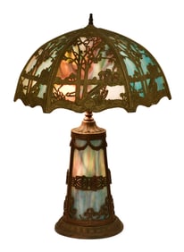 American Overlay Slag Glass Table Lamp