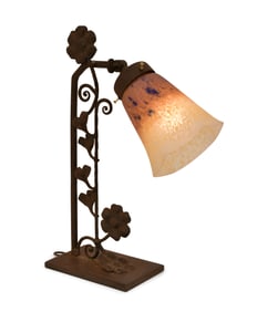 French Art Deco Patinated Lamp with Schneider Art Glass Shade