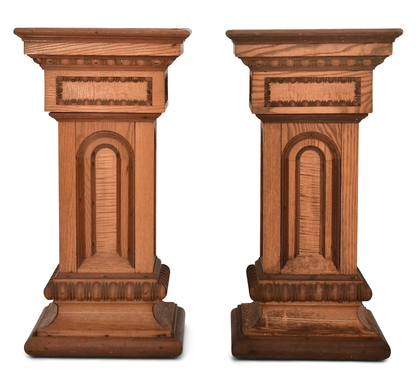 Pair of American Oak Pedestals: Pair of American Oak Pedestals early 20th century 31 1/2 x 16 1/4 x 16 1/4 inches