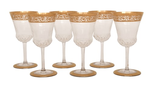 Set of Six Saint Louis Thistle Gold Continental Water Goblets
