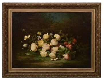 Still Life with Flowers, Oil on Canvas, Late 19th Century, Signed "Michel"