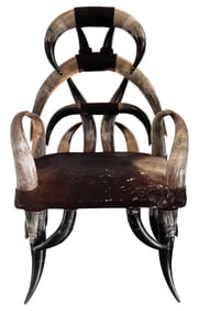 American Steer Horn and Cow Hide Chair