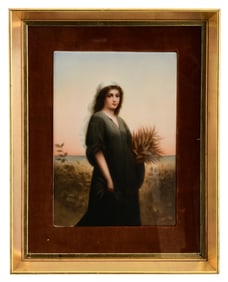 German Hand-Painted Porcelain Plaque of Ruth