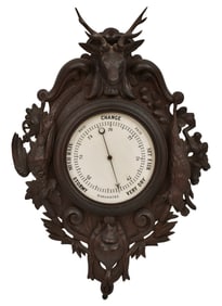 Black Forest Carved Barometer with Game