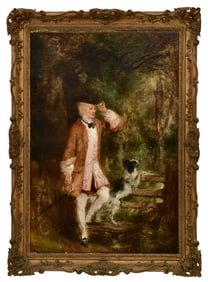 Victorian Man with Dog, Oil on Canvas, Early 20th Century, Signed Lower Left