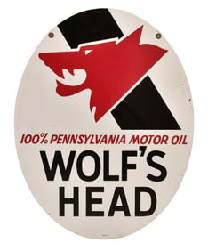 Wolf's Head Motor Oil Two-Sided Advertising Sign