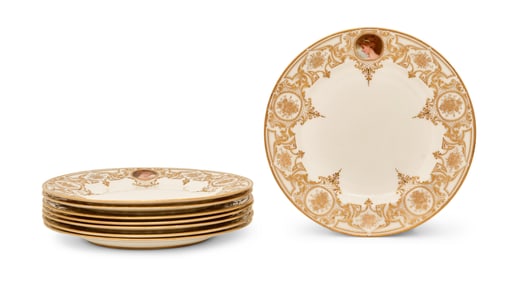 Set of Eight Royal Doulton Porcelain Plates, Retailed by J.E. Caldwell & Co.