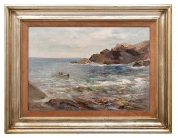 Alfred J. Warne Browne (British, 1854-1915), Coastal Landscape with Boat