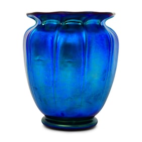 Steuben Blue Iridescent Glass Vase