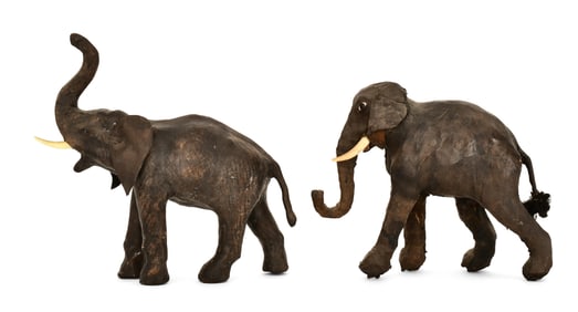 Two Leather-Wrapped Figures of Elephants