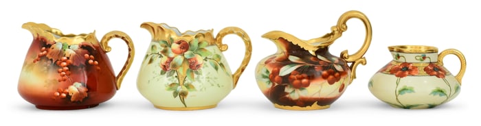 Lot of Four Hand-Painted Porcelain Pitchers