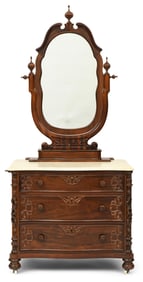American Rococo Revival Rosewood Chest & Mirror