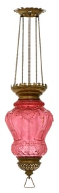 American Gilt Metal & Molded Glass Pull-Down Hall Light