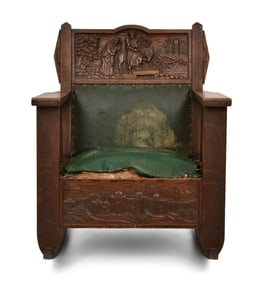 Arts & Crafts Oak Rocking Chair with Carved Scenes