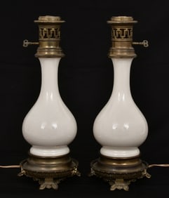 Pair of Lenox Opaline Glass Lamps