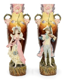 Pair of Italian Majolica Figural Vases