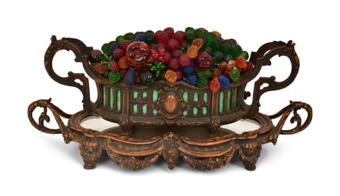 Czechoslovakian Glass & Metal Fruit Lamp