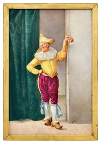 French Hand-Painted Porcelain Plaque of a Jester