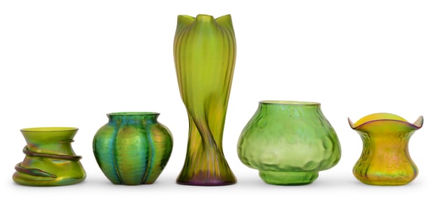 Lot of Five Austrian Art Glass Vases