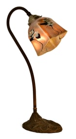 American Patinated Metal & Art Glass Gooseneck Lamp