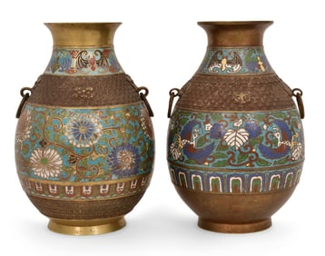 Pair of Chinese Qing Dynasty Champleve & Bronze Vases