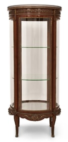 American Gilt Bronze-Mounted Mahogany Curio Cabinet with Marble Top