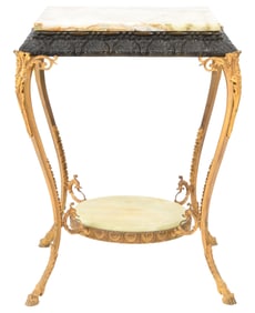 French Gilt & Patinated Bronze & Onyx Table