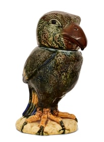 Majolica Bird-Form Jar with Cover