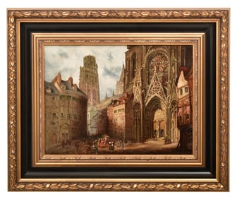 Cathedral Courtyard, Oil on Canas, 19th Century