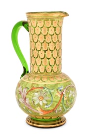 Moser Enameled Glass Floral Pitcher