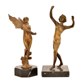 Two Art Nouveau Gilt Bronze Sculptures of Nude Females