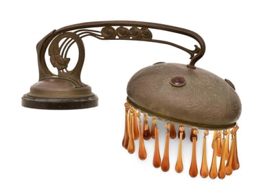 Austrian Art Nouveau Bronze & Glass Piano Lamp