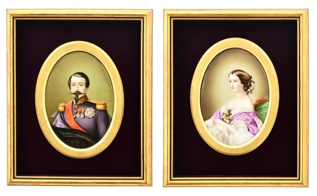 Pair of Early German Porcelain Plaques of a Man & Woman