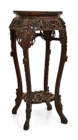 Chinese Carved Teakwood Plant Stand