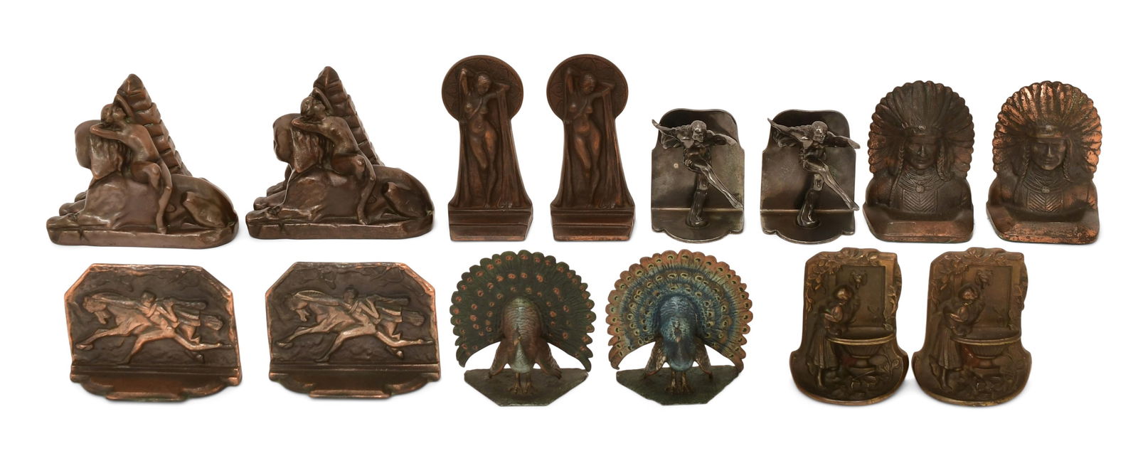 A Lot of Seven Pairs of Bookends: A Lot of Seven Pairs of Bookendsearly 20th century6 1/2 x 8 x 3 1/2 inches (largest)