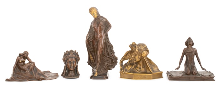 Lot of Five Bronze Sculptures of Woman
