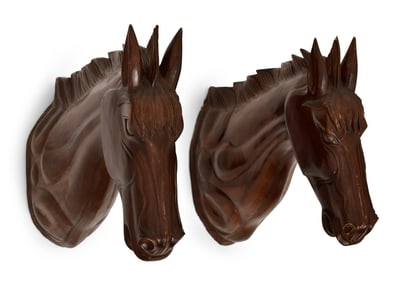 Pair of Carved Wood Horse Heads