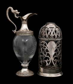A Sterling Silver & Cut-Glass Claret Jug and a Silver-Plated Bottle Holder