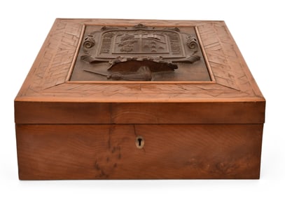 Continental Carved Travel Desk with Coat of Arms