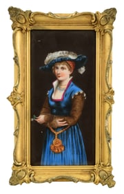 Continental Hand-Painted Porcelain Plaque of a Woman