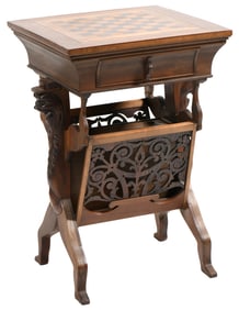 American Figural Carved Walnut Games Table