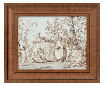 Continental Hand-Painted Porcelain Plaque of Putti