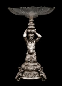 Continental Silverplated & Cut Glass Figural Centerpiece