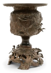 Asian Patinated Bronze Planter with Dragon