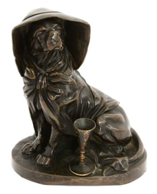 French Patinated Bronze Dog-Form Inkwell