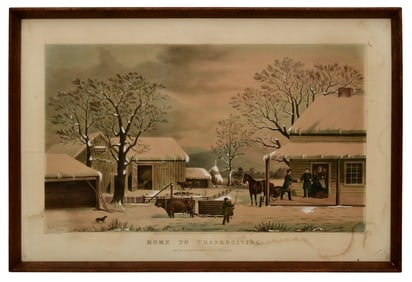Currier & Ives "Home To Thanksgiving" Lithograph