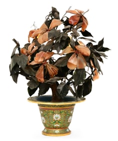 Chinese Cloisonné Bowl with Jade Plant