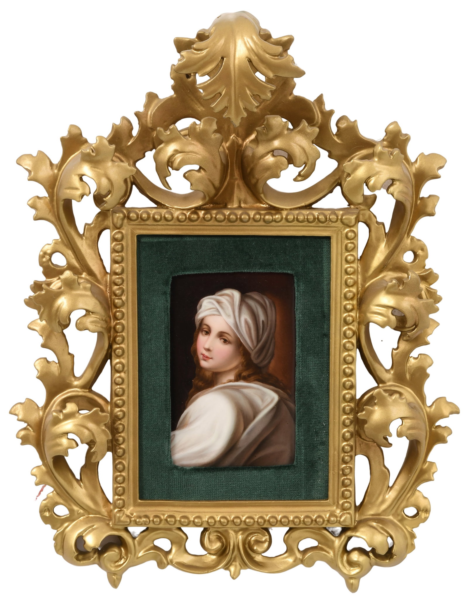 Italian Porcelain Plaque of a Woman: Italian Porcelain Plaque of a Woman late 19th century marked "Firenze" to the reverse 14 1/4 x 11 inches (frame) 5 1/4 x 3 1/2 inches (plaque)