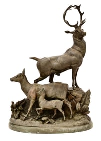 Patinated Metal Sculpture of Two Deer and a Fawn