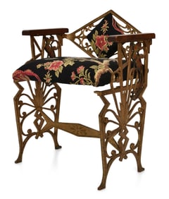 Art Deco Gilt Cast Iron Vanity Chair